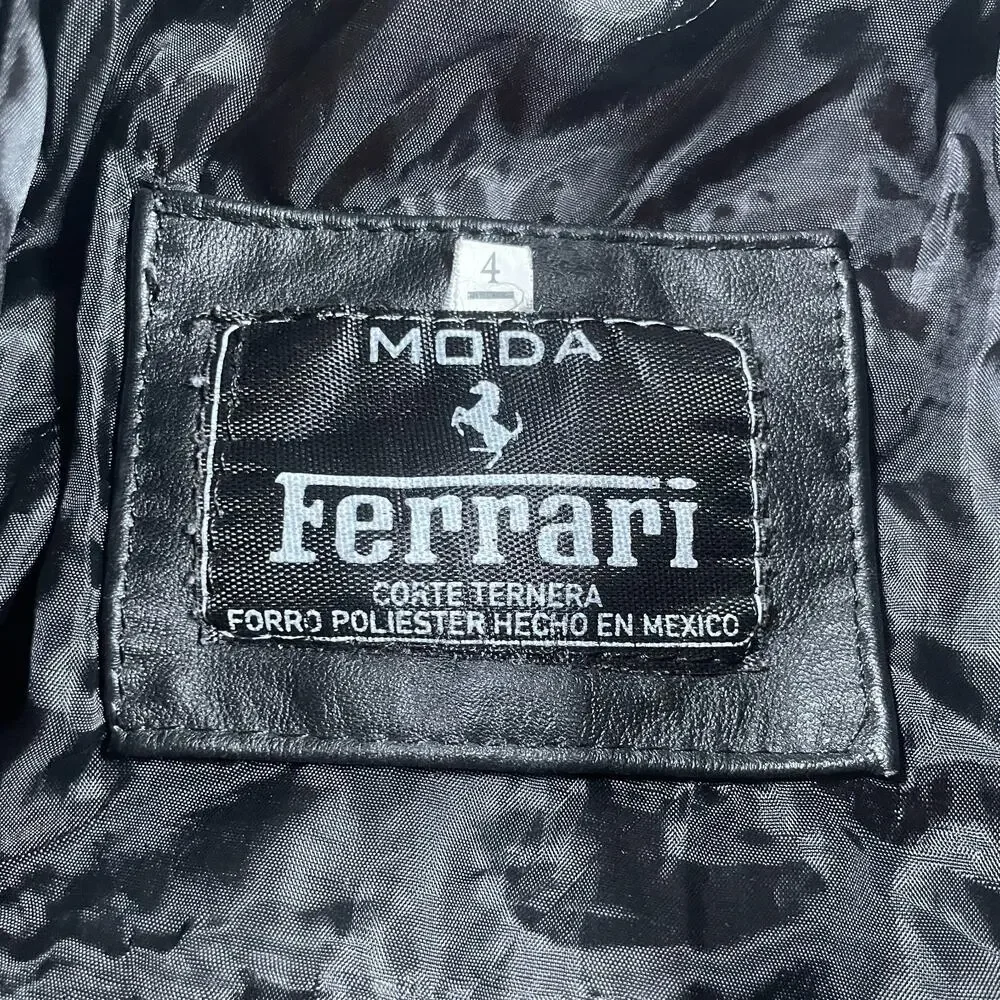 Ferrari Kids Size 4 Racing Leather Jacket Vintage Style Black Red Racing F1